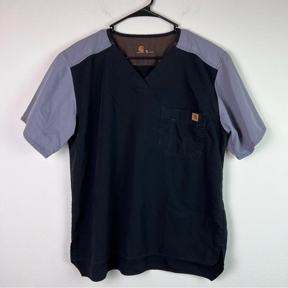 Carhartt Women's Scrub Top M Black Gray Short Sleeve Nurse Uniform Top‎ Pocket